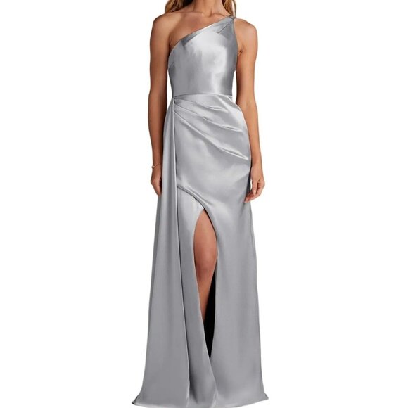 Azazie Dresses & Skirts - Azazie Silver Sheath One Shoulder Satin Formal Dress Size A0